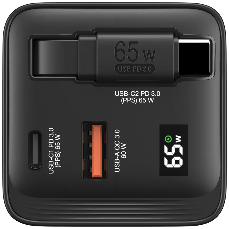 65W GaN 充電器連伸縮USB-C充電線