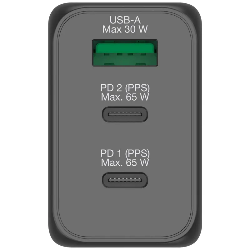 3 端口 65W PD 3.0 和 QC 3.0 GaN旅行充電器